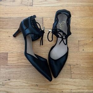 Franco Sarto Black Leather Ankle Tie Heels Size 9